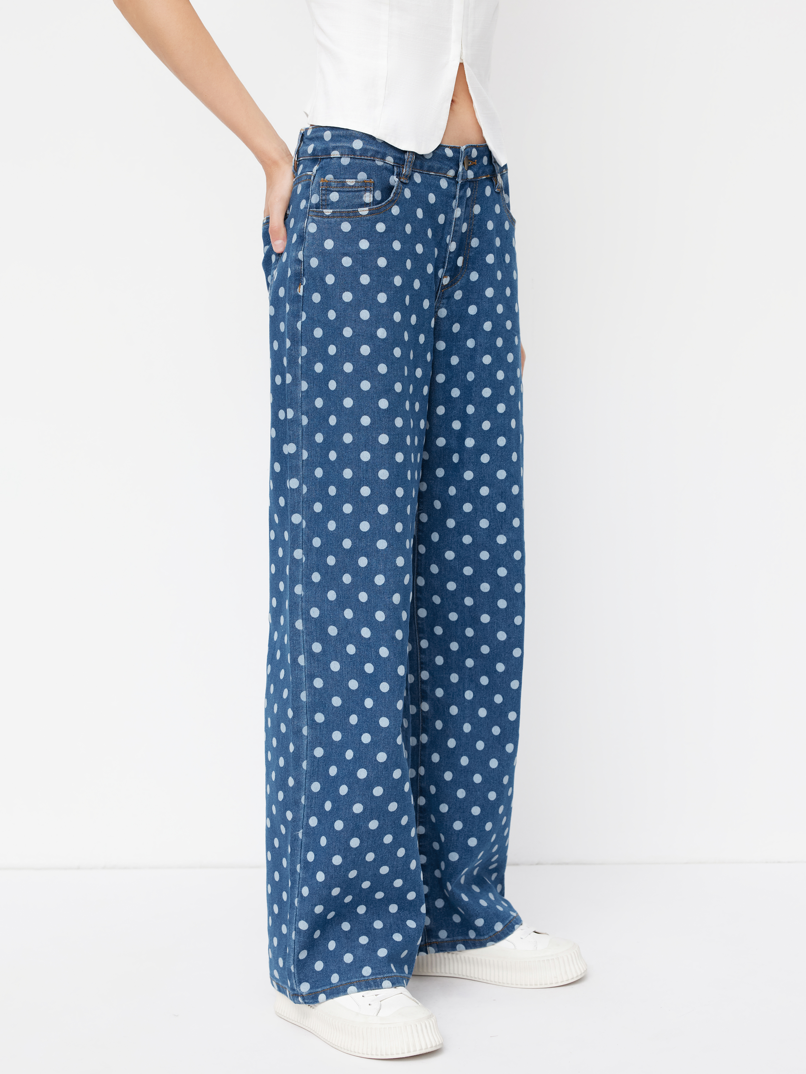 Cider Denim Low Rise Polka Dots Straight Leg Jeans