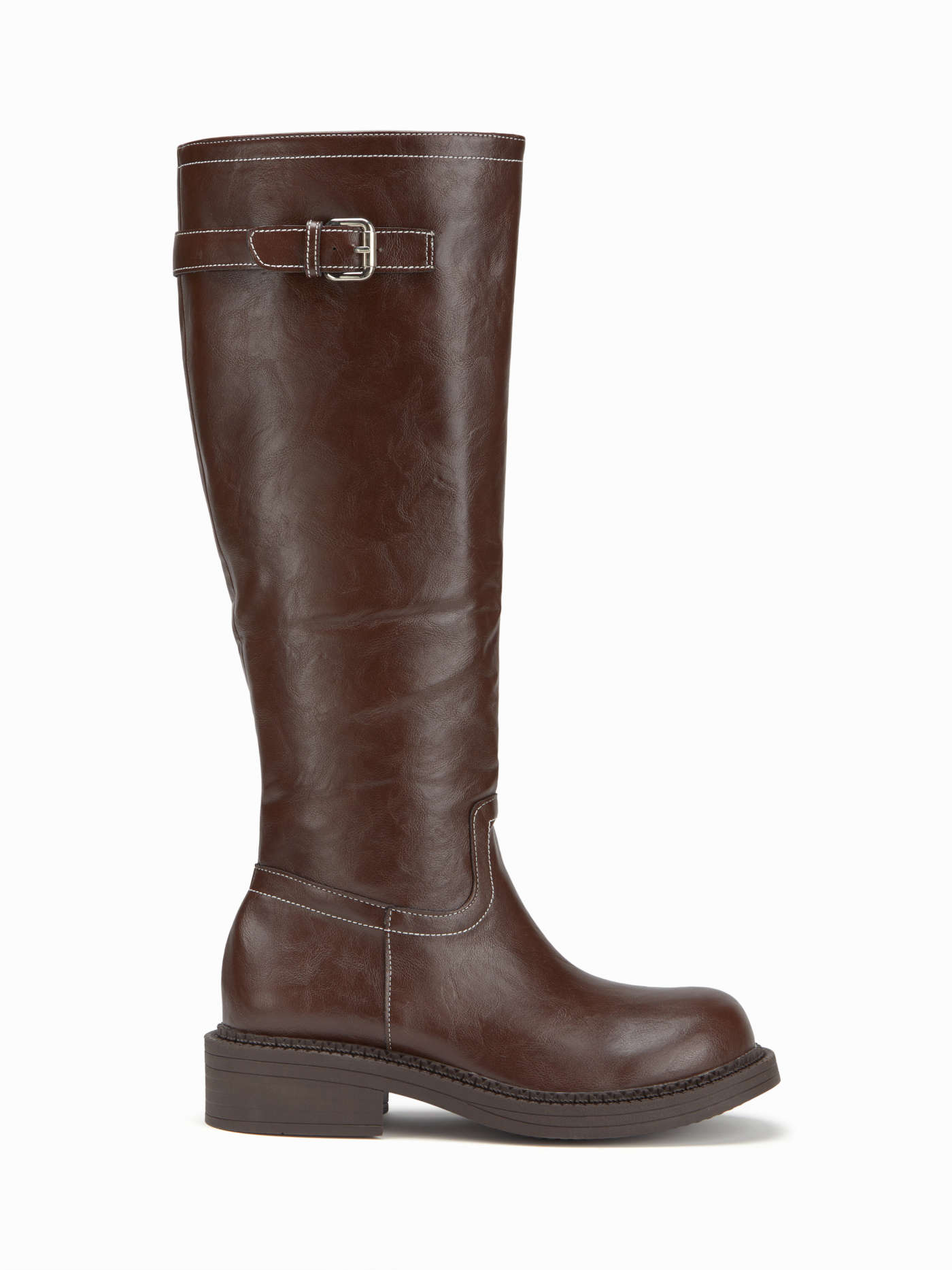 BUCKLE CHUNKY HEELED KNEE HIGH BOOTS