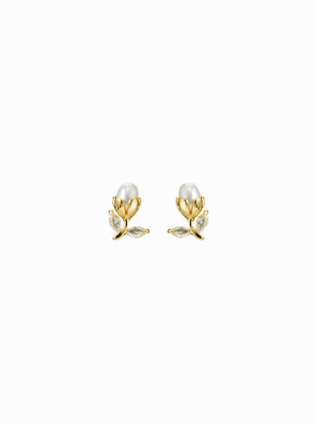 RHINESTONE DECOR FLOWER & FAUX PEARLL STUD EARRINGS