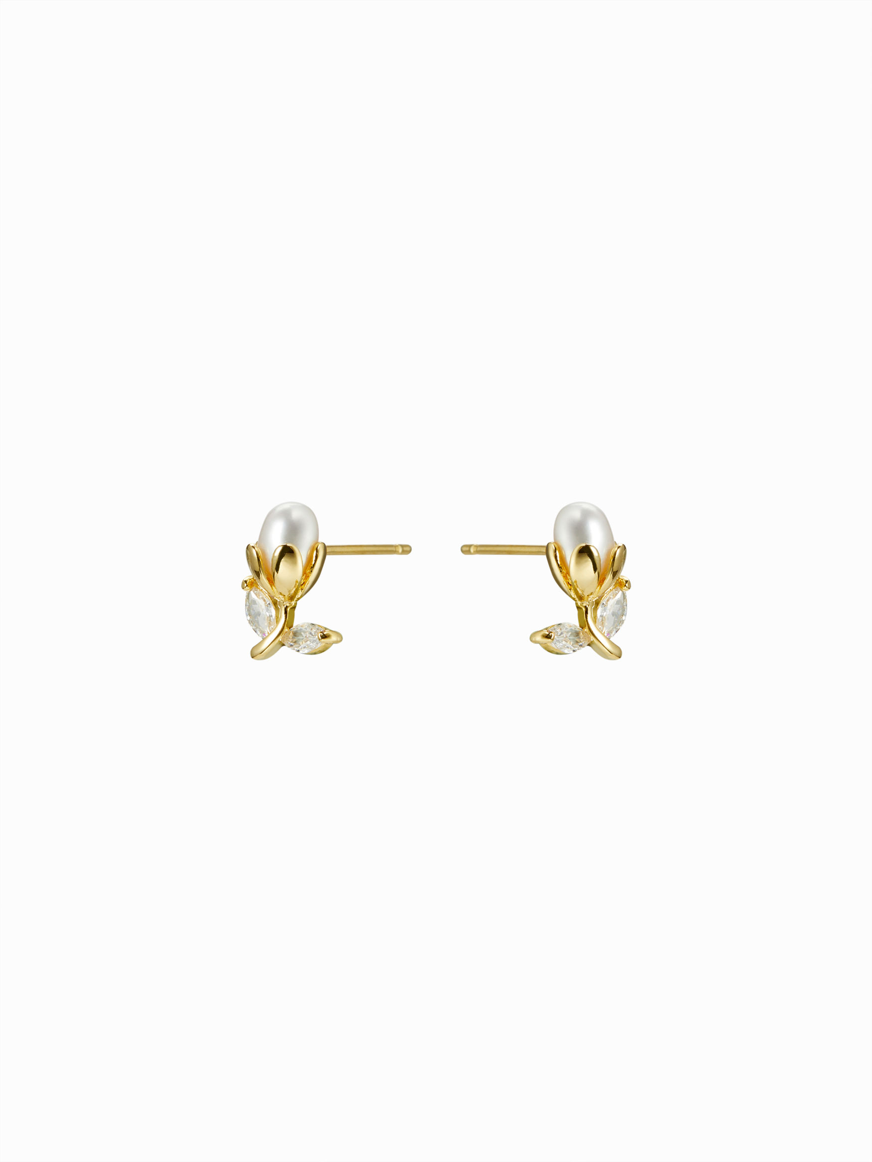 RHINESTONE DECOR FLOWER & FAUX PEARLL STUD EARRINGS