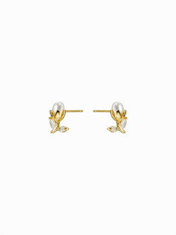 RHINESTONE DECOR FLOWER & FAUX PEARLL STUD EARRINGS