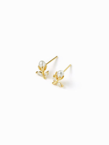 RHINESTONE DECOR FLOWER & FAUX PEARLL STUD EARRINGS
