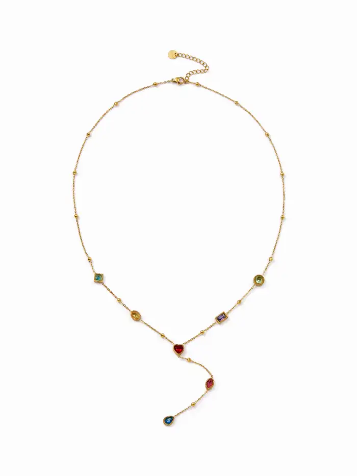 Stainless Steel Y-SHAPED RHINESTONE BEADED CHAIN NECKLACES For