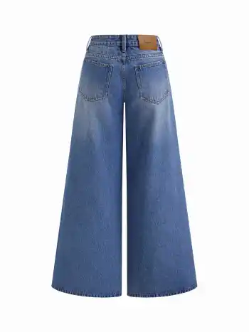 Cider Denim Jeans a vita bassa con stampa floreale e fiocco, gamba ampia