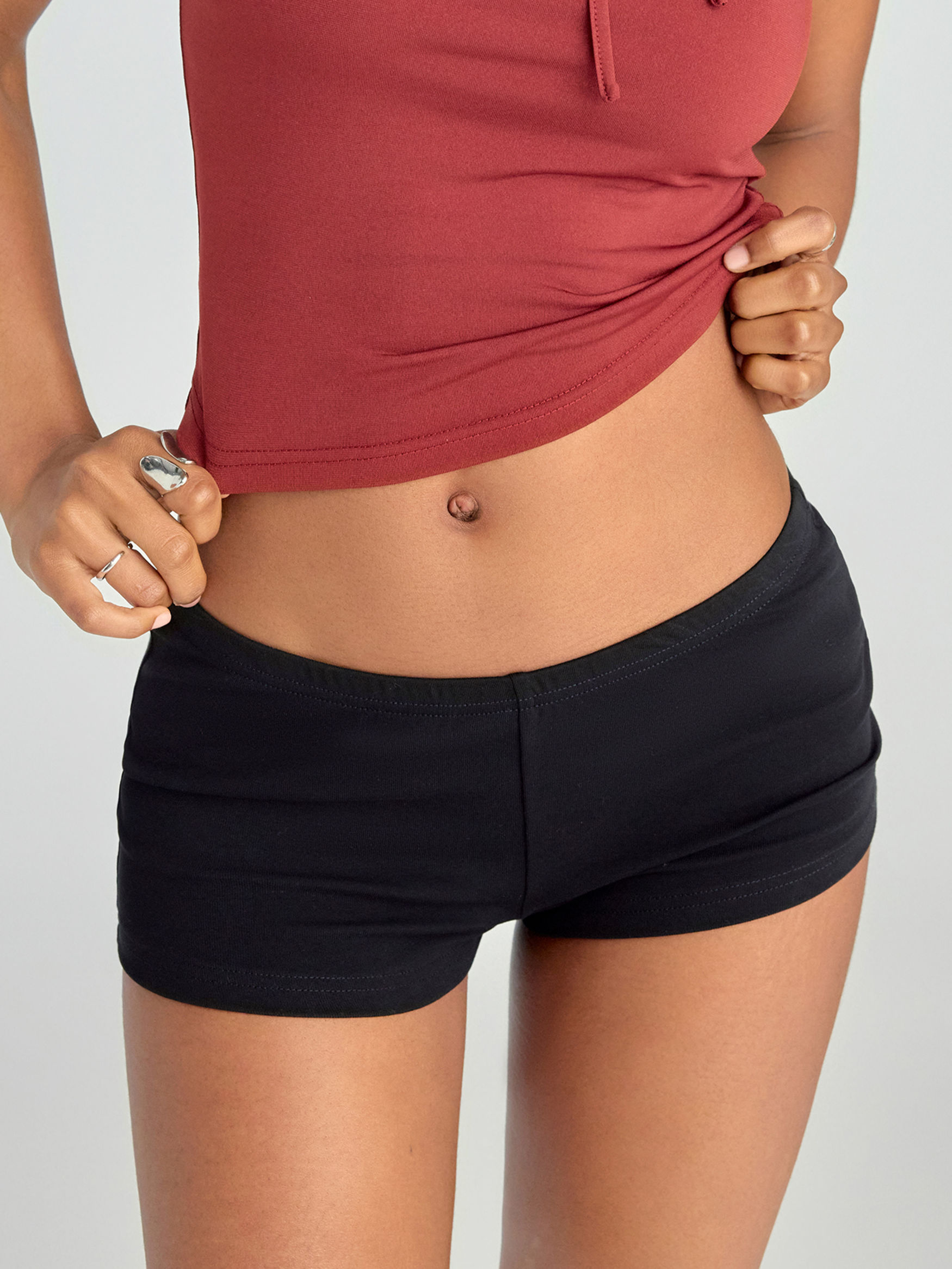 Linen-blend Low Rise Polka Dot Button Micro Shorts