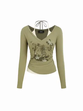 Woven Cotton-blend Halter Neckline Ruched Metal Detail Shirred Top For Daily Casual Vacation Beach