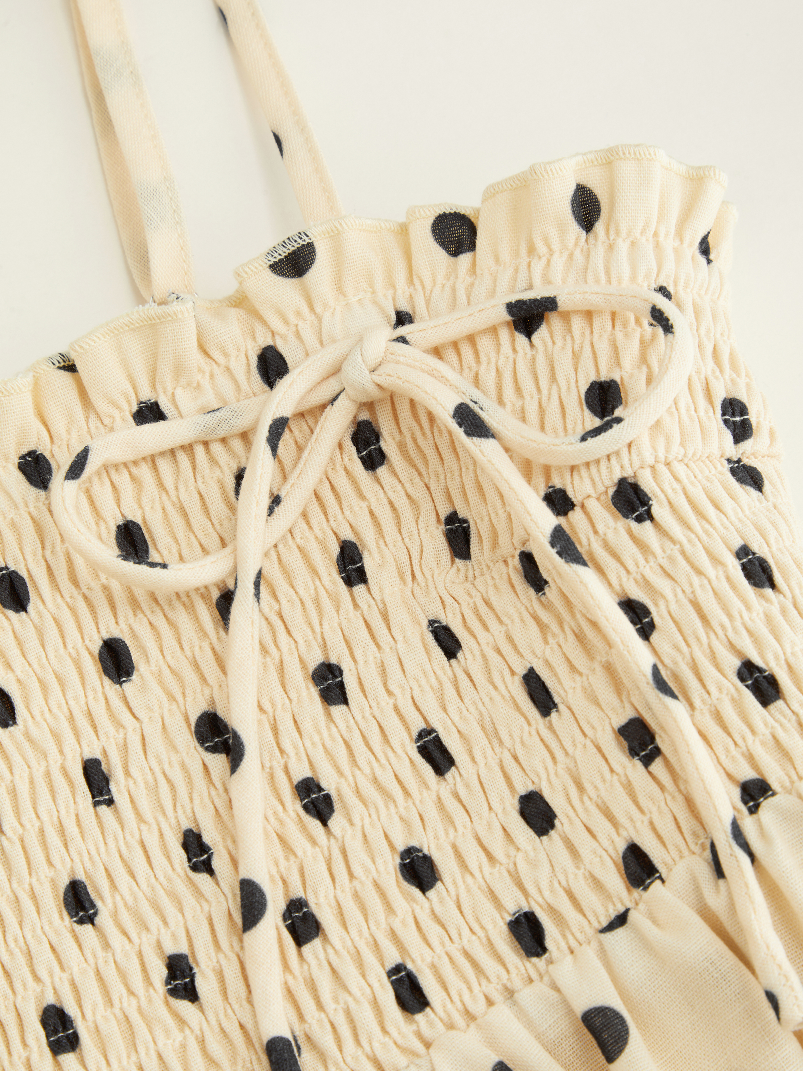 Polka Dot Square Neck Shirred Bowknot Ruffle Mini Slip Dress