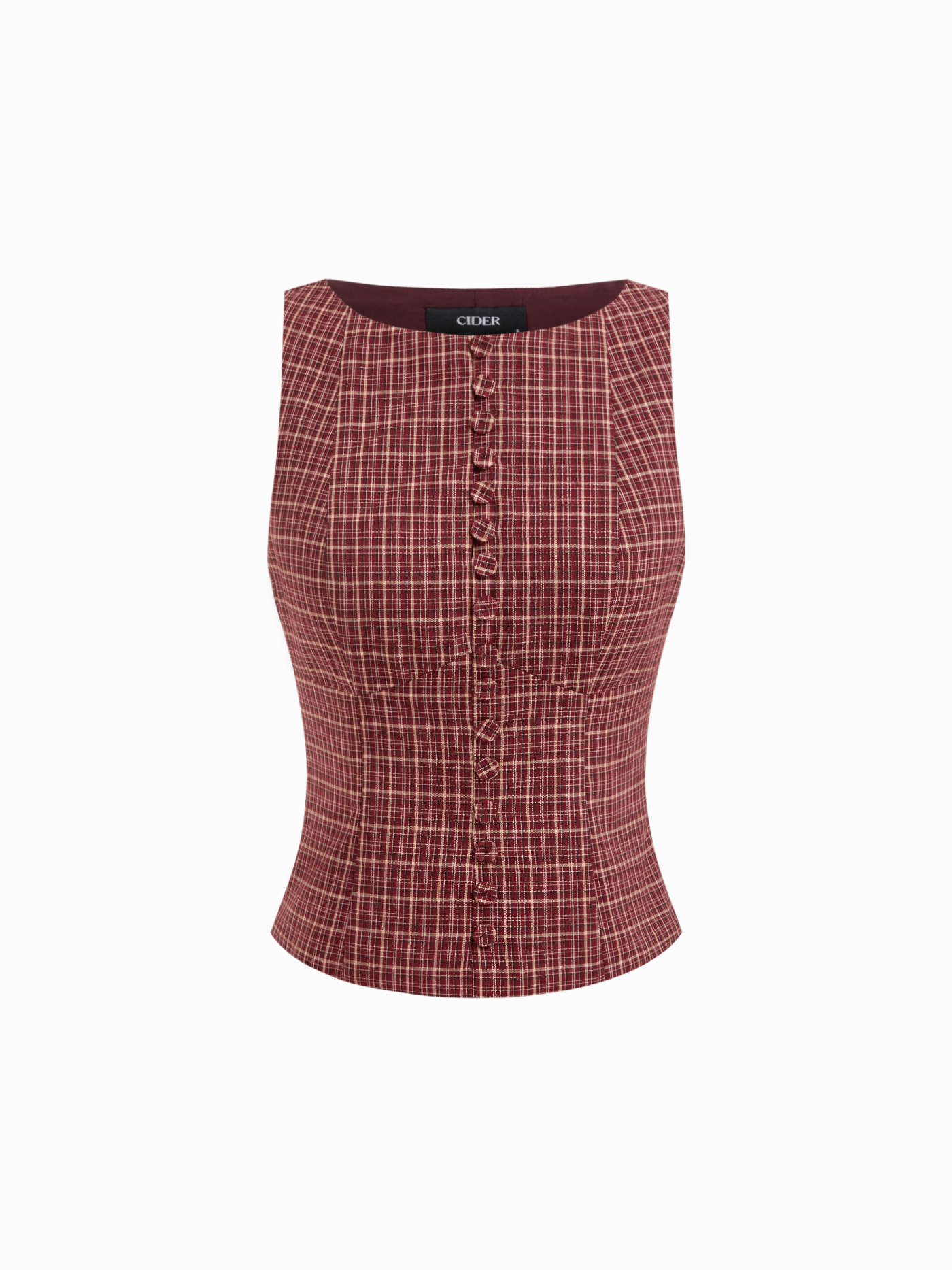 Cotton Boat Neck Plaid Backless Cut Out Tank Top