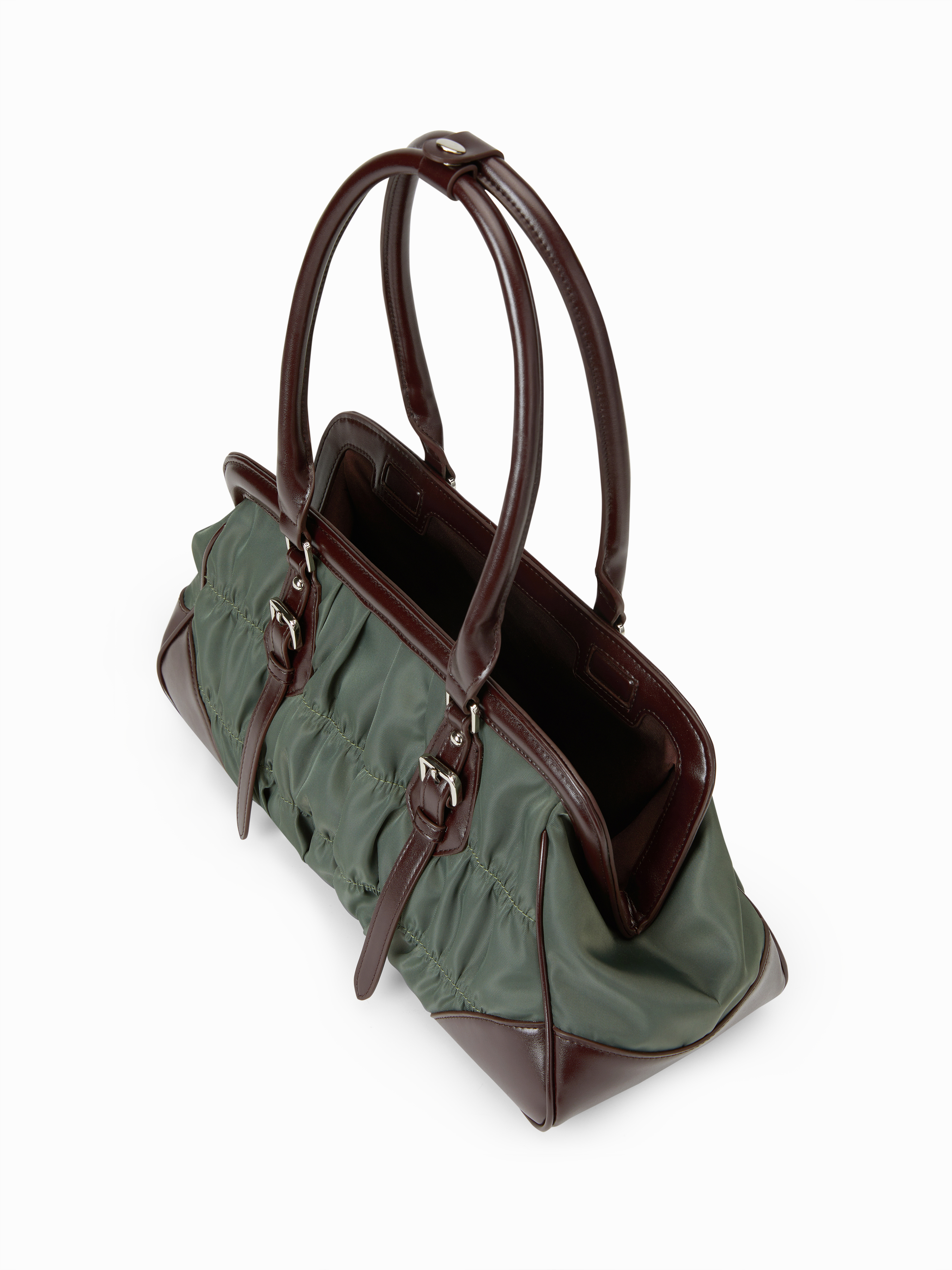 TWO-TONE NYLON & FAUX LEATHER SHOULDER BAG