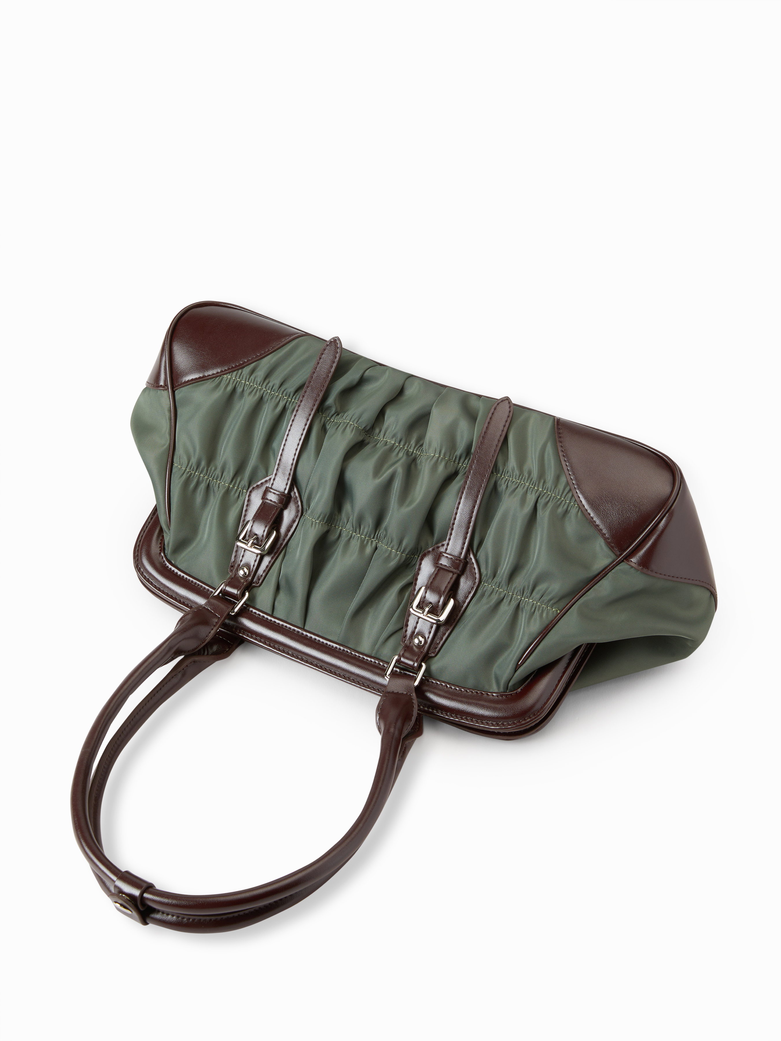 TWO-TONE NYLON & FAUX LEATHER SHOULDER BAG