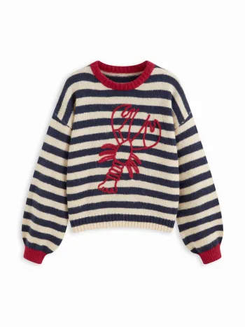Maglia a righe lavorata a maglia con aragosta grafica a maniche lunghe con bordino a contrasto e top oversize