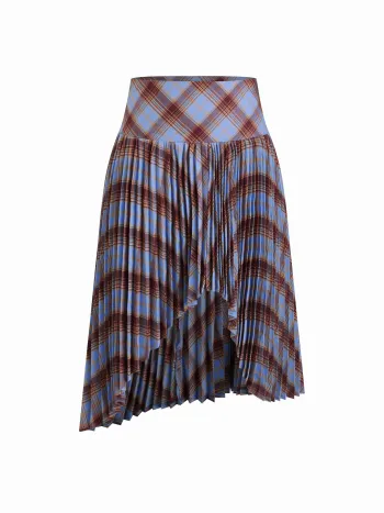Karierte, mittelhohe, asymmetrisch geschnittene, gefaltete Midiskirt