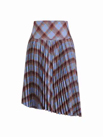 Karierte, mittelhohe, asymmetrisch geschnittene, gefaltete Midiskirt