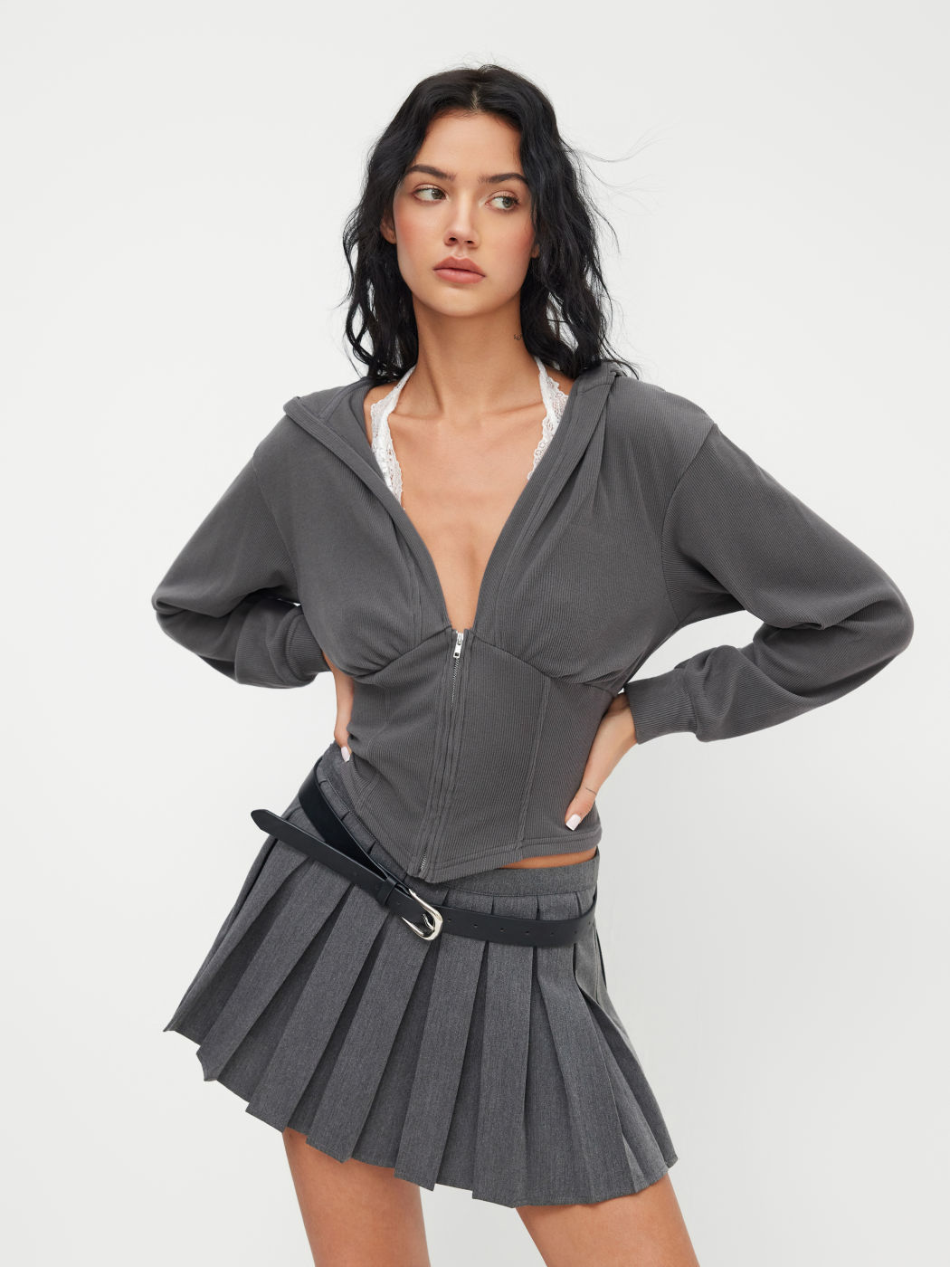 Rippen-Spitzen-Halter Kontrastierende Bindung Oberbekleidung