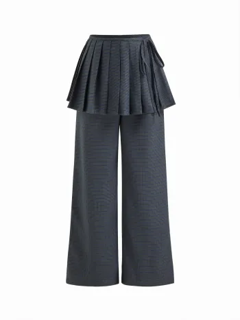 Completo due pezzi in misto cotone con motivo pied-de-poule, vita bassa e pantaloni-gonna a gamba larga
