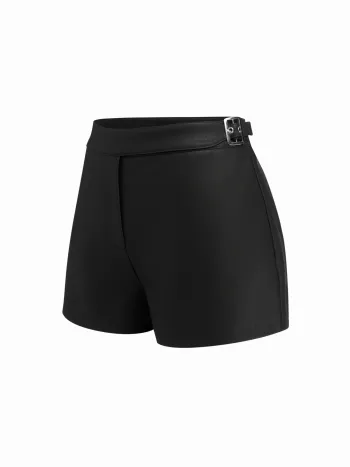 Micro shorts con fibbia a vita media in ecopelle