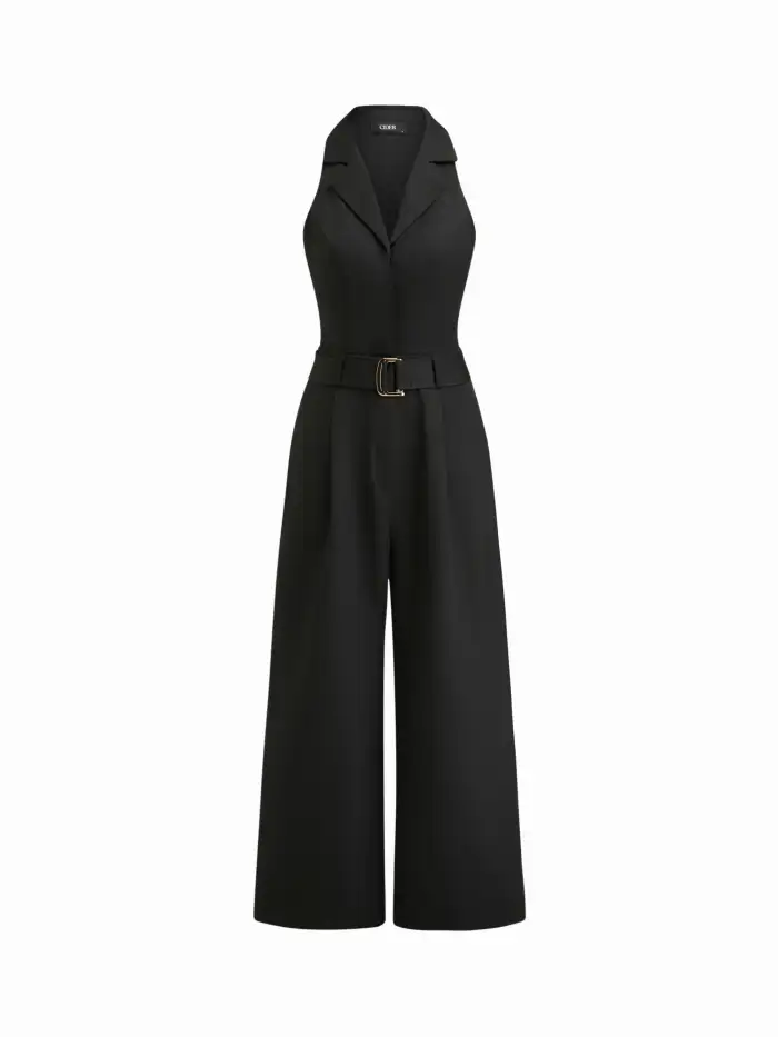 Woven Cotton-blend Square Neck Solid Shirred Jumpsuit For Work