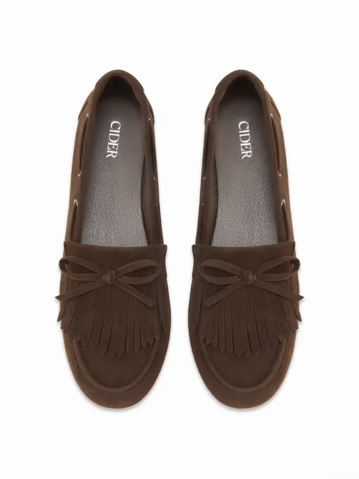 BOWKNOT FRINGED FAUX SUEDE LOAFERS For School Daily Casual Work