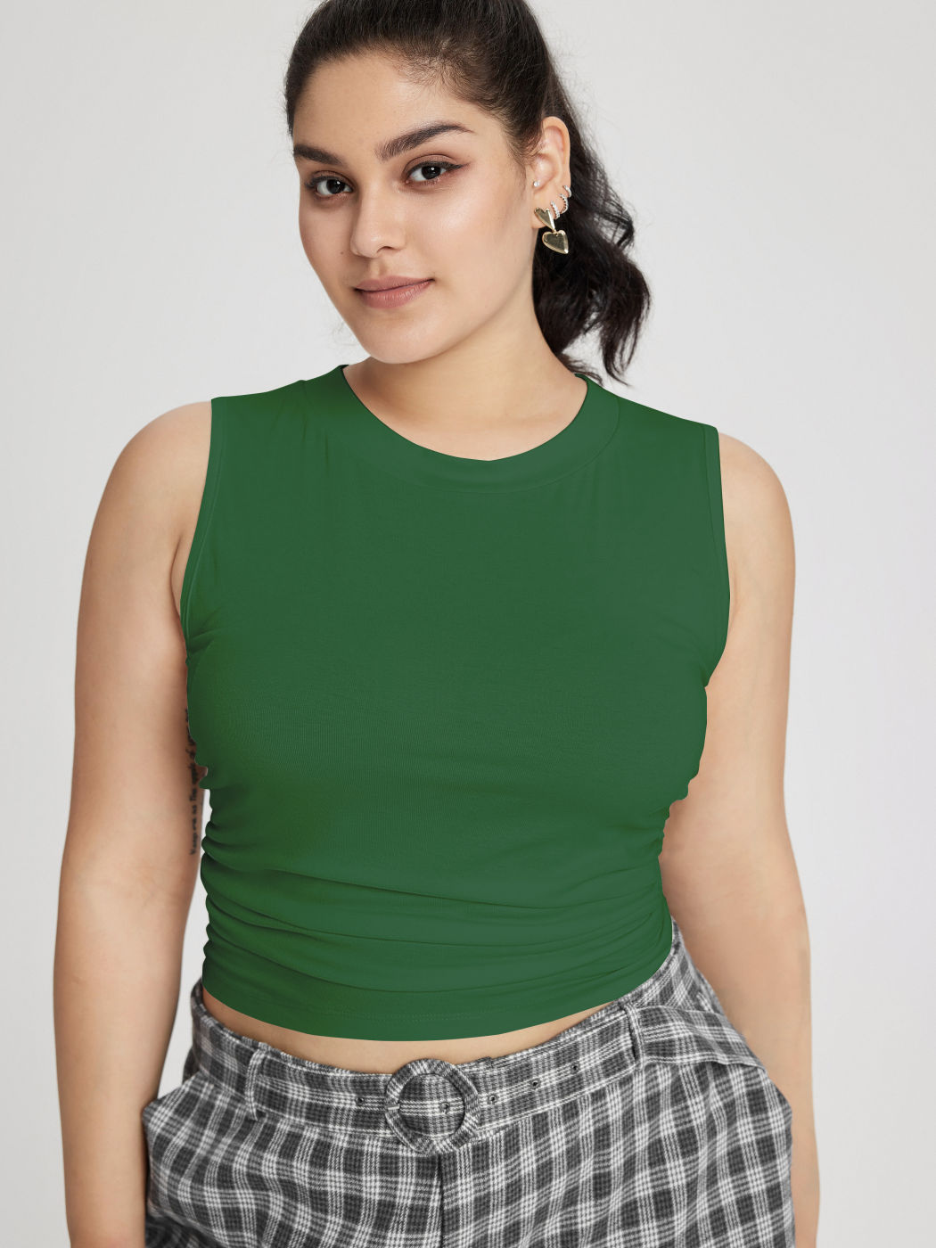 Ärmelloser, geriffelter Crop Top Kurve & Plus