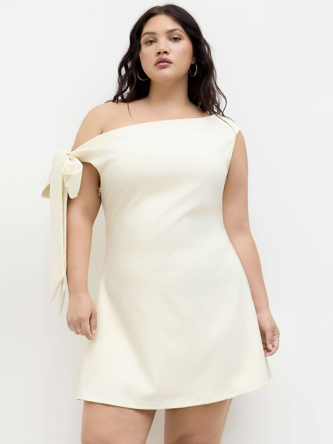 Asymmetrical Neck Knotted Mini Dress Curve & Plus