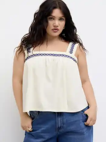 Baumwollmischung, Quadratischer Hals, Aztec-Tank-Top Kurve & Plus