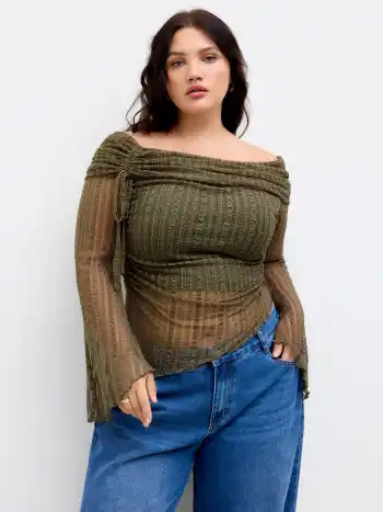 Off-shoulder Spitzen-Bundbunde Asymmetrisches Hem Oberteil Kurve & Plus