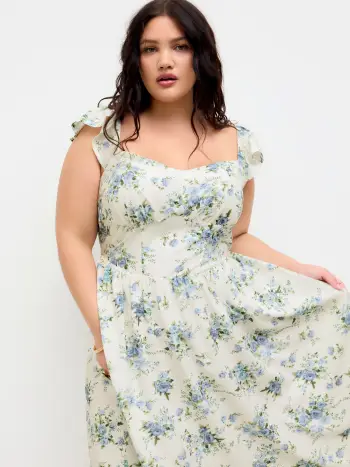 Abito midi con arricciatura floreale e scollo a U Curve & Plus