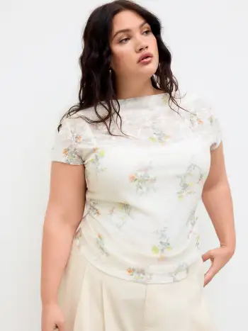 Floral Graphic Drawstring Asymmetrical Hem Bandeau Top Curve & Plus