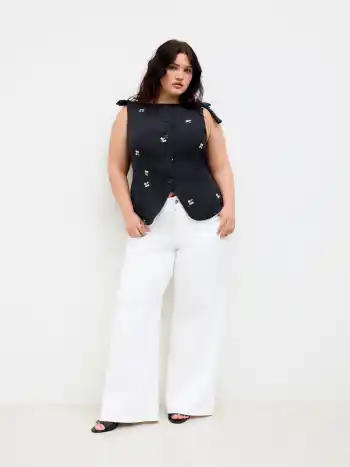 Floral Embroidery Bowknot Blazer Vest Curve & Plus