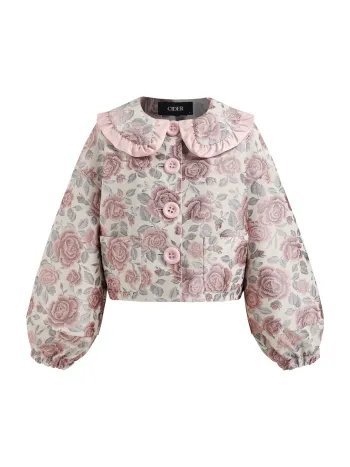 Giacca oversize floreale con colletto Peter Pan in jacquard
