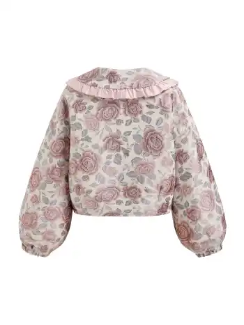 Giacca oversize floreale con colletto Peter Pan in jacquard