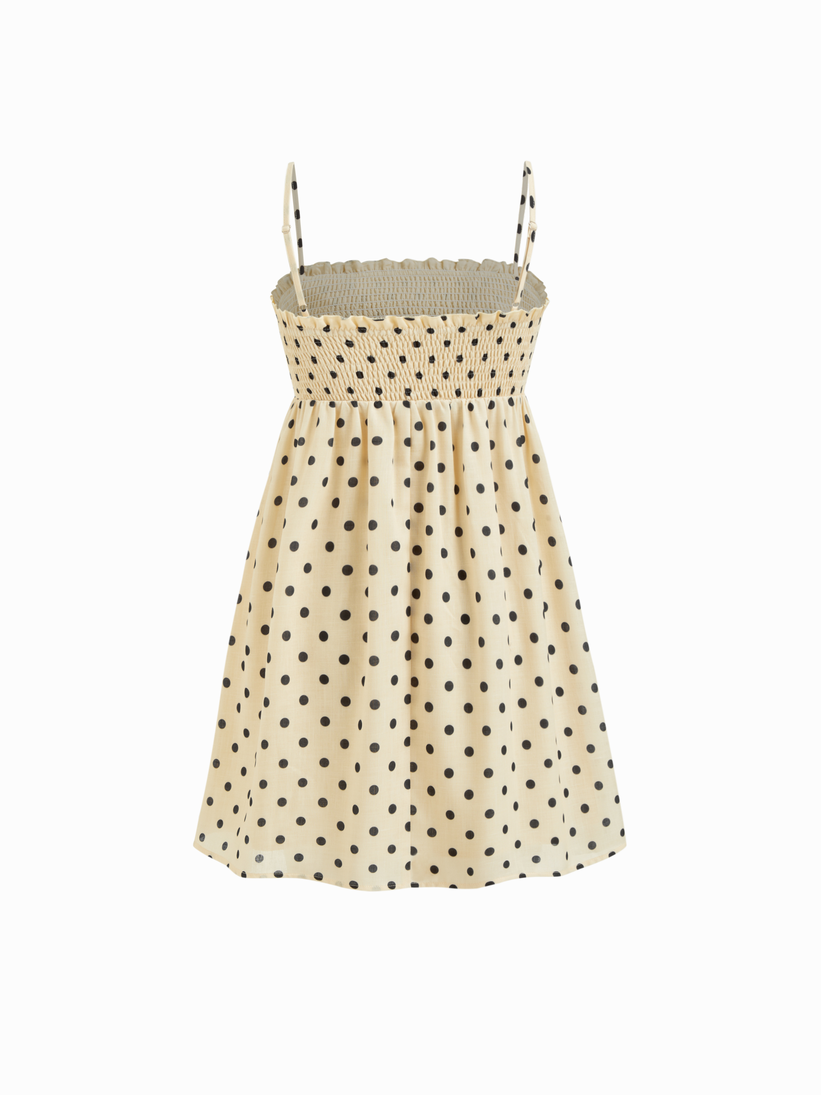 Polka Dot Square Neck Shirred Bowknot Ruffle Mini Slip Dress