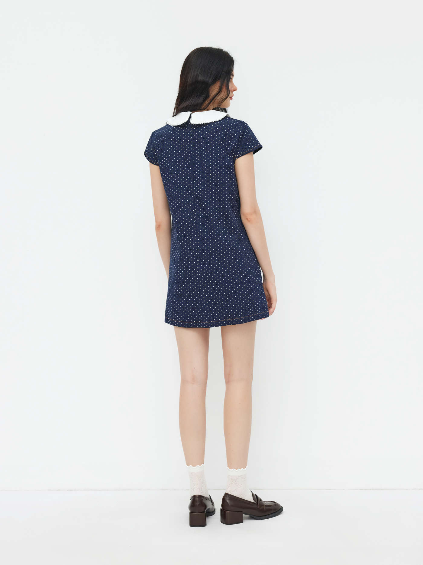 100% Cotton Peter Pan Collar Polka Dot A-line Mini Dress