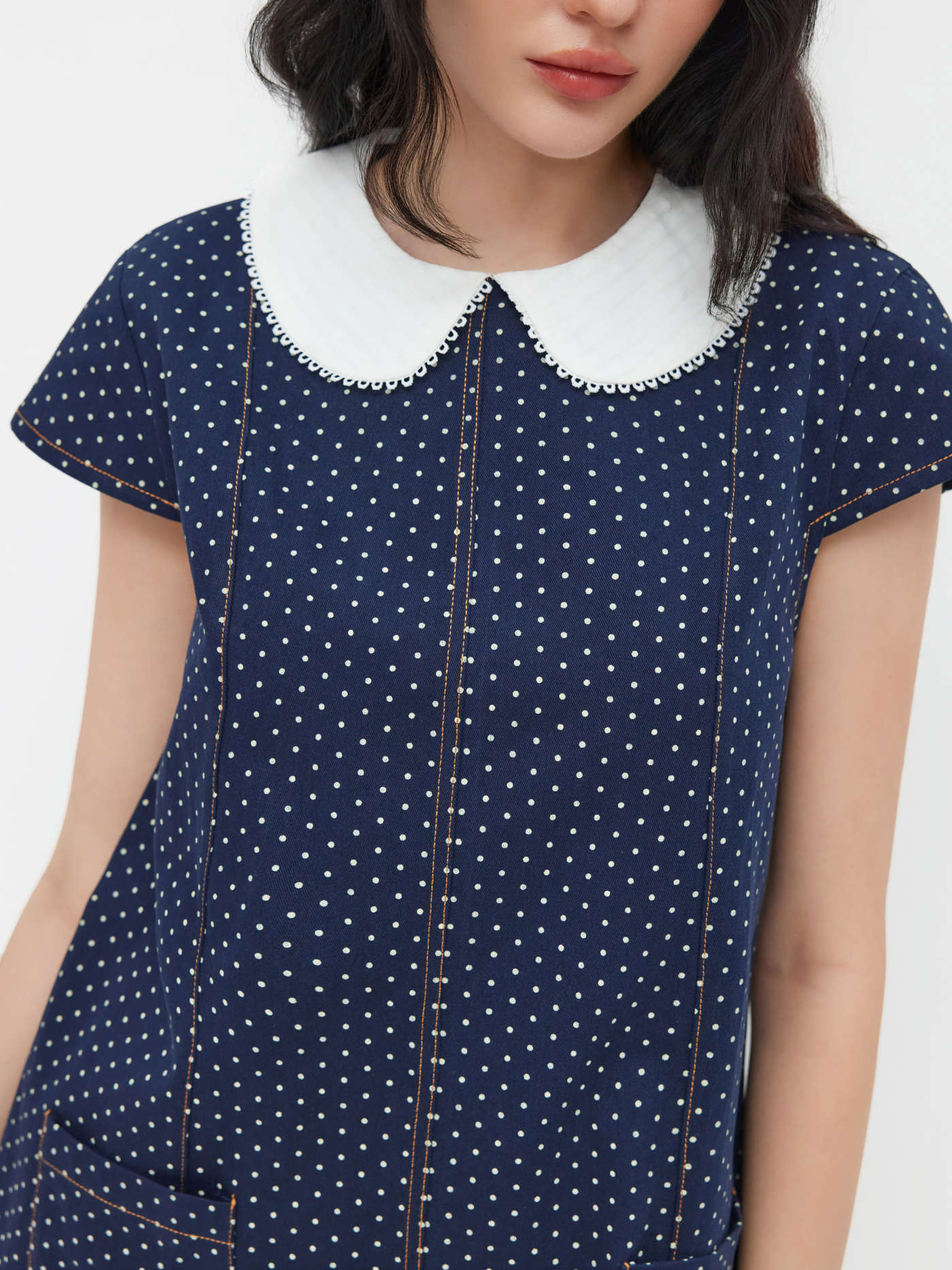 100% Cotton Peter Pan Collar Polka Dot A-line Mini Dress