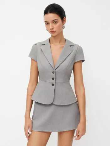 Linen-blend Collar Short Sleeve Blazer