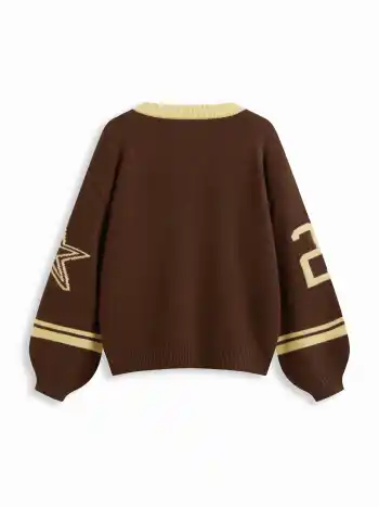 Maglia a V in maglia 23 Grafica a righe con bordi a contrasto Top oversize a maniche lunghe