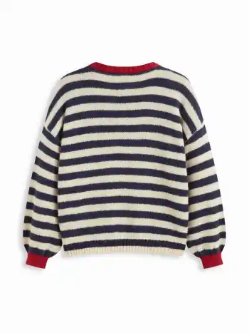 Maglia a Righe con Aragosta Grafica a Maniche Lunghe con Bordi a Contrasto Taglio Ampio Taglie Comode