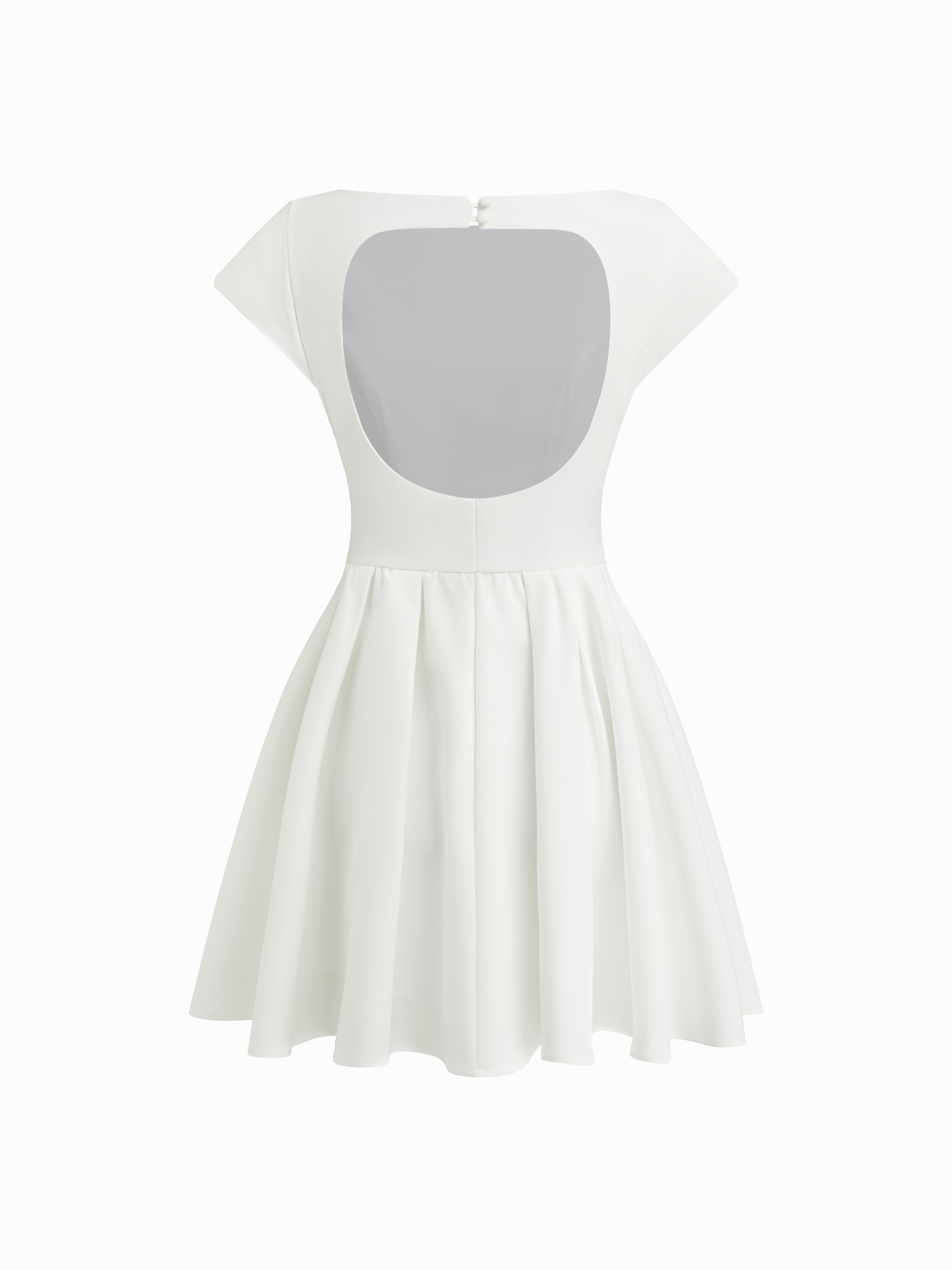 rush outfits special occasion dresses Woven Boat Neck Short Sleeve Cut Out  Backless Ruffle Mini Dress For Daily Casual Date