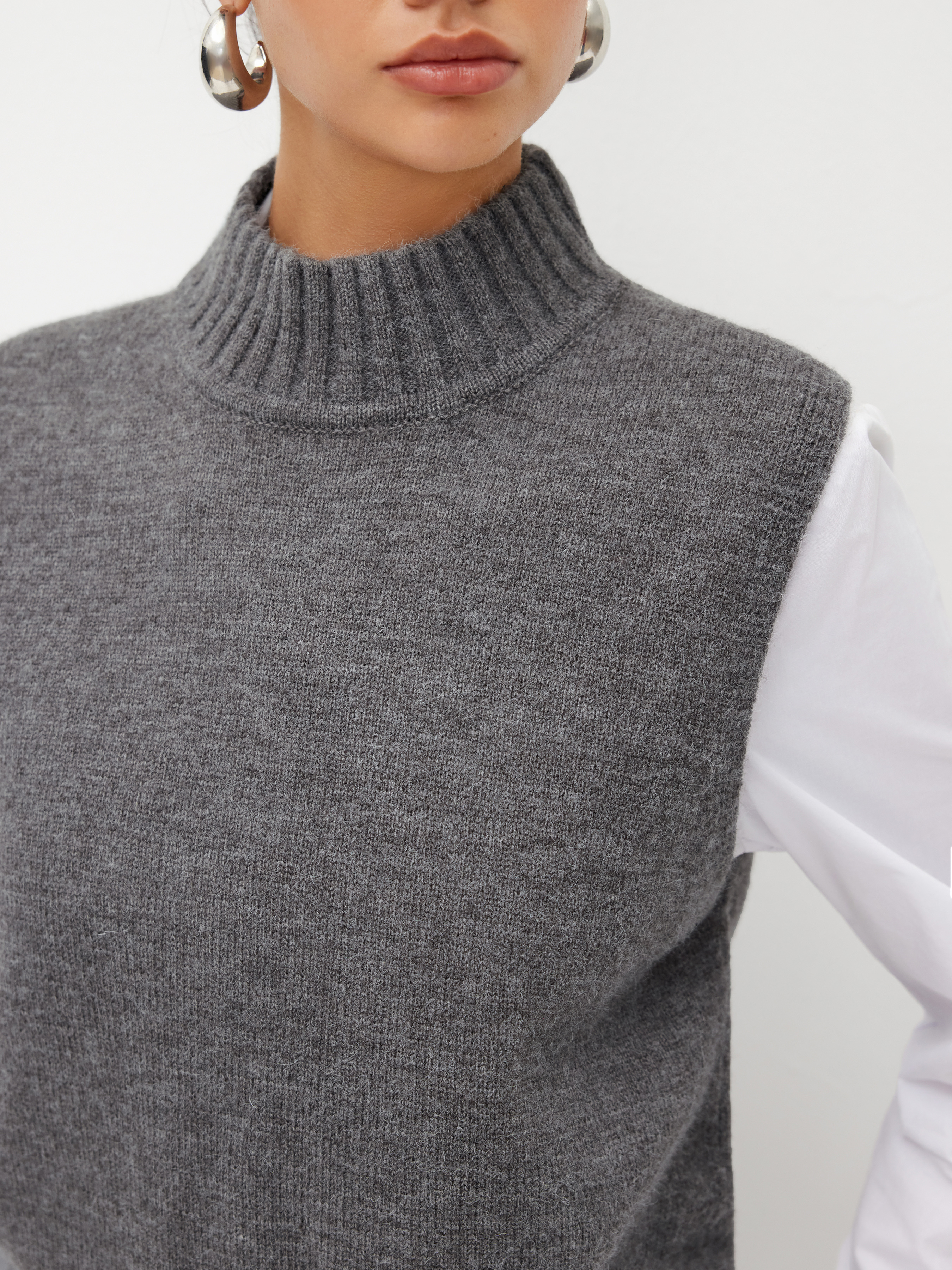 Knit Stand Collar Split Vest