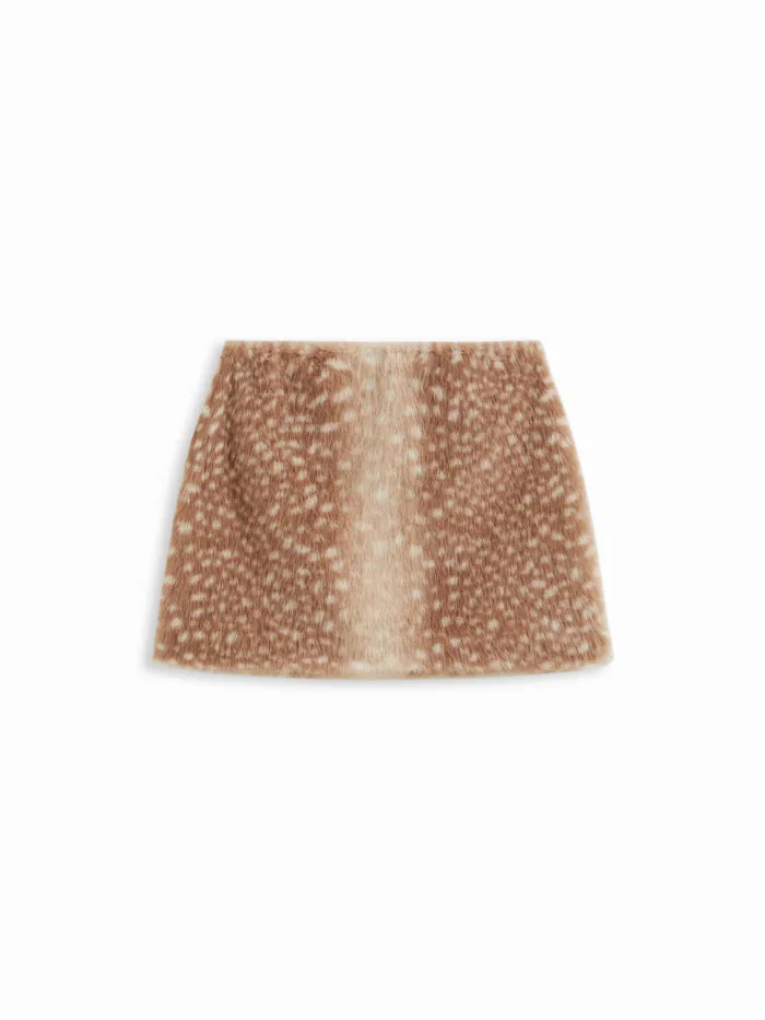 Faux Fur Low Rise Animal Print Half Zip Mini Skirt