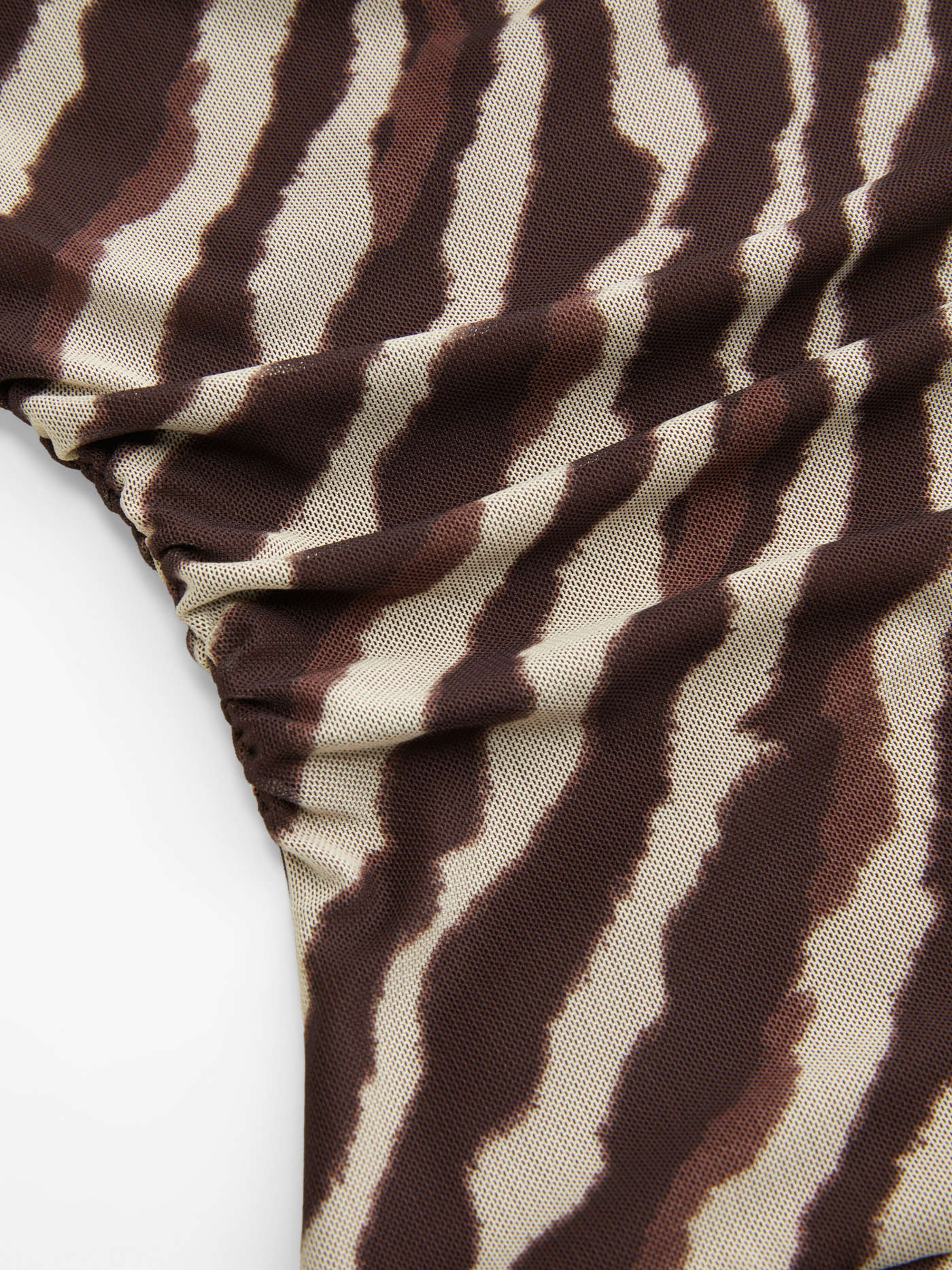 Mesh Zebra Striped Draped Ruched Bandeau Mini Dress