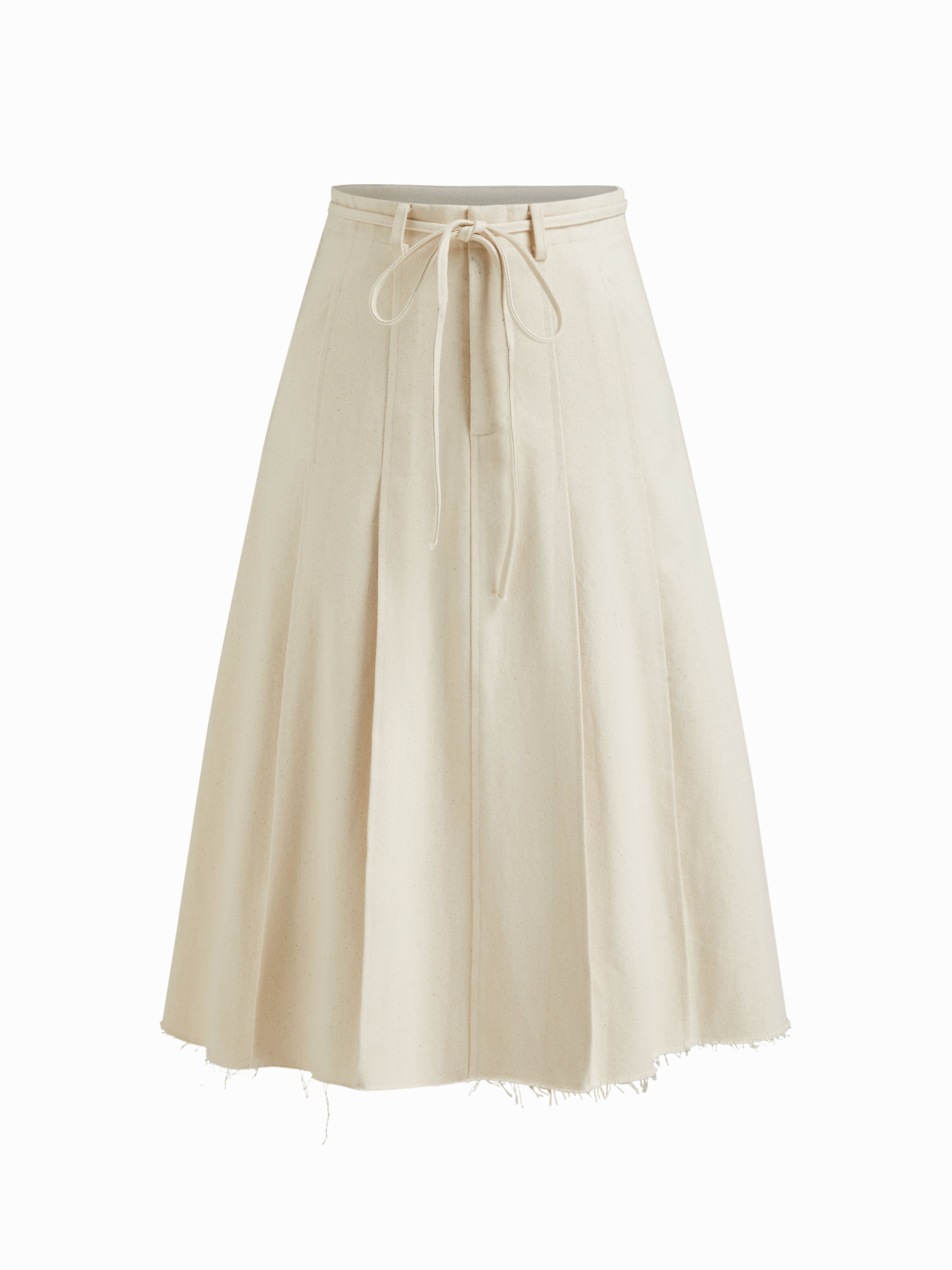 Cotton-blend Mid Rise Pleated Raw Hem Midi Skirt