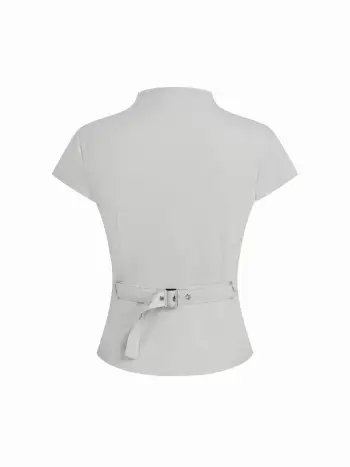 Blusa a maniche corte con zip, cintura e collo alto
