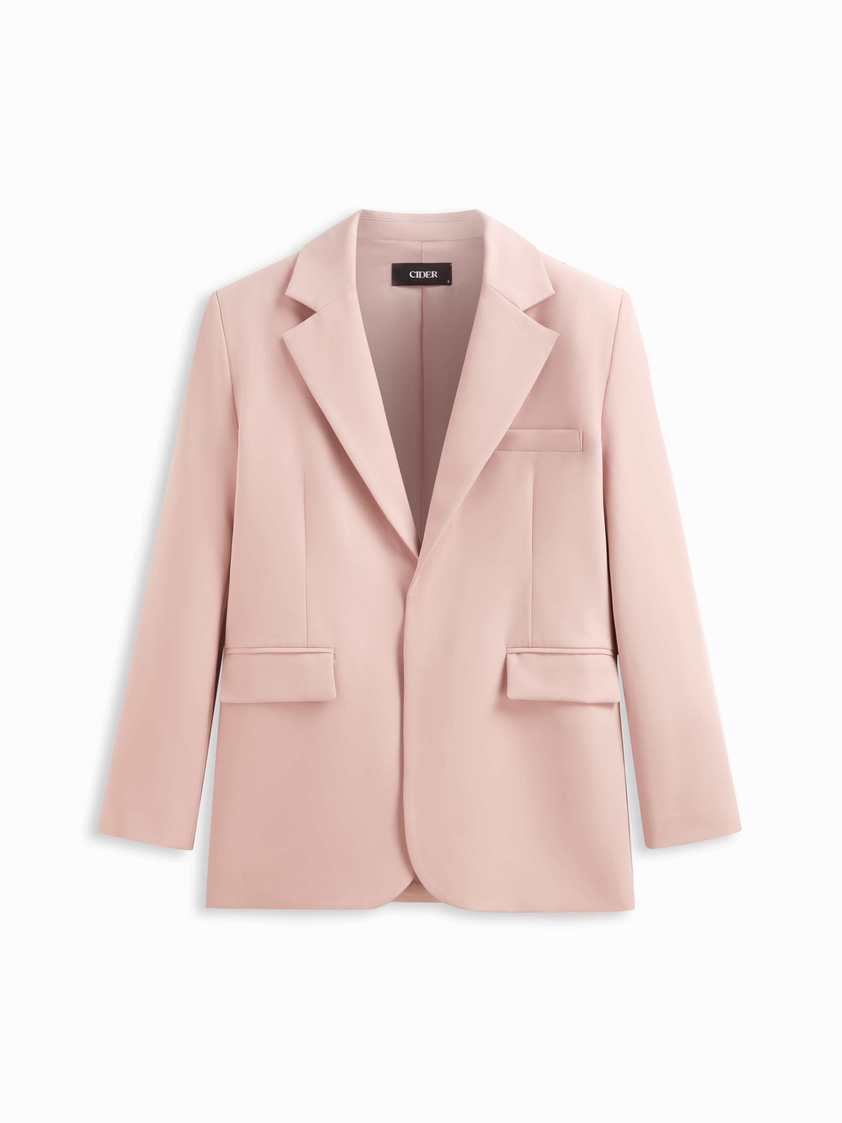 Woven Collar Solid Pocket Oversized Blazer For Daily Casual Work Woven Collar Solid Pocket Oversized Blazer For Daily Casual Work