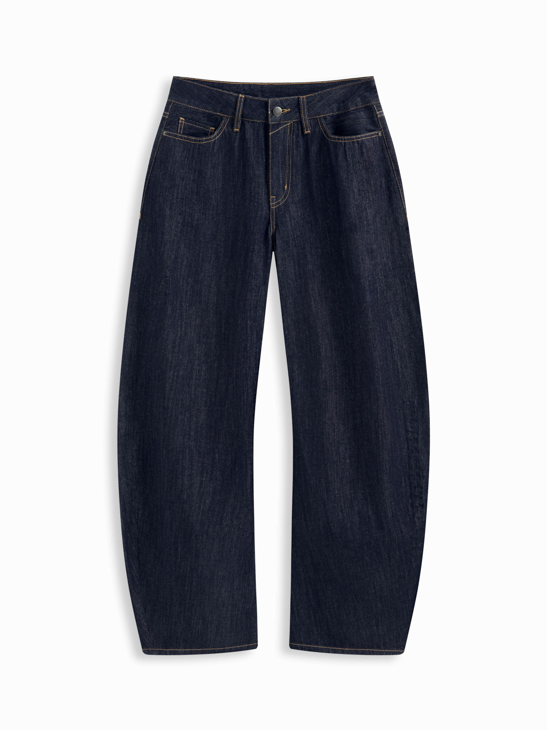 Denim Low Rise Solid Pocket Barrel-leg Jeans