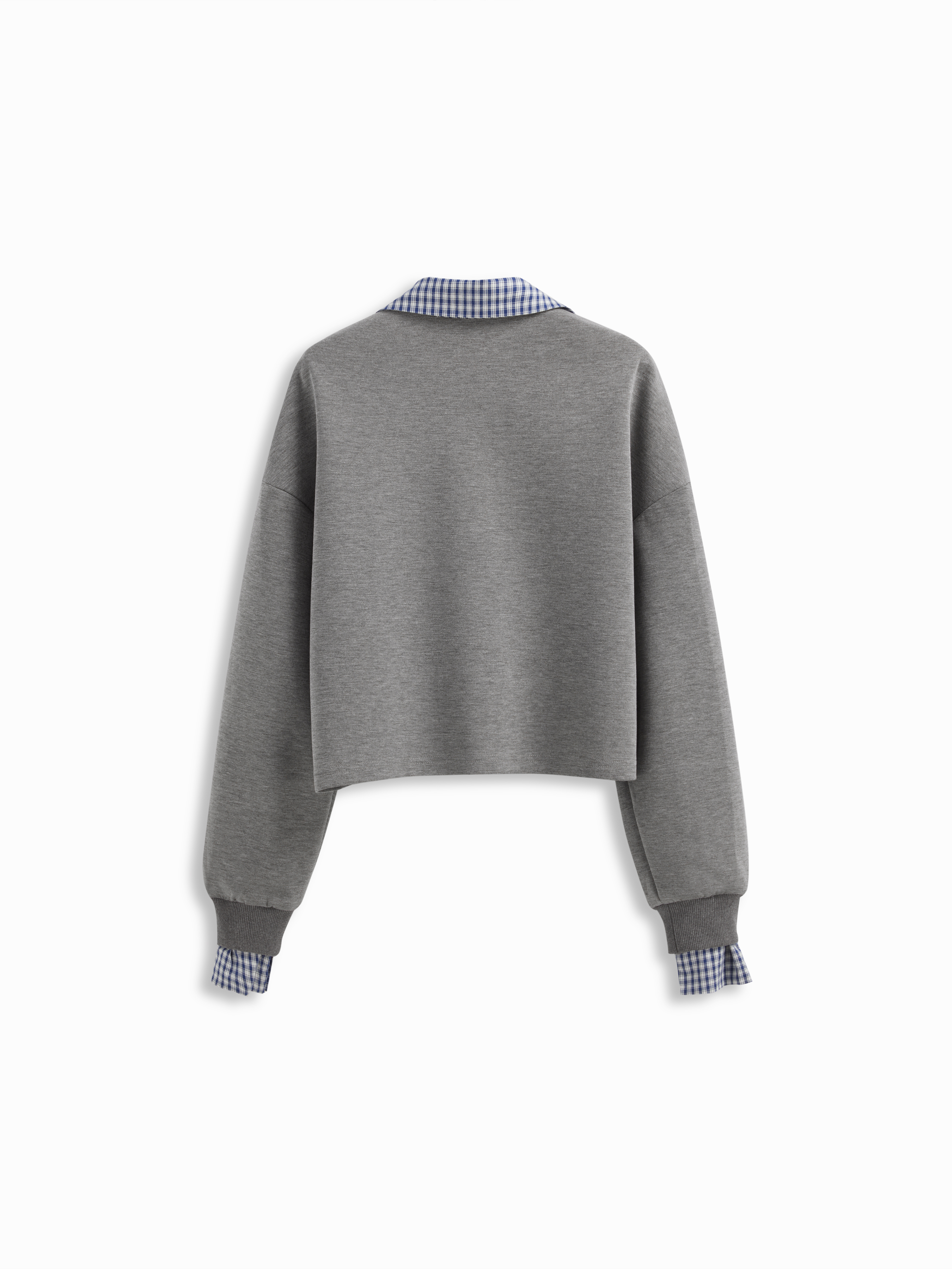 Plaid Polo Neck Long Sleeve Oversized Sweatshirt