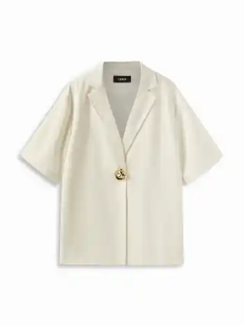 Übergrößerter Blazer aus Leinenmischung mit Kragen und Metallknöpfen