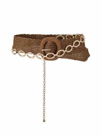 2er-Set aus ovalem Halsband-Taillenkette und geflochtenem Gürtel