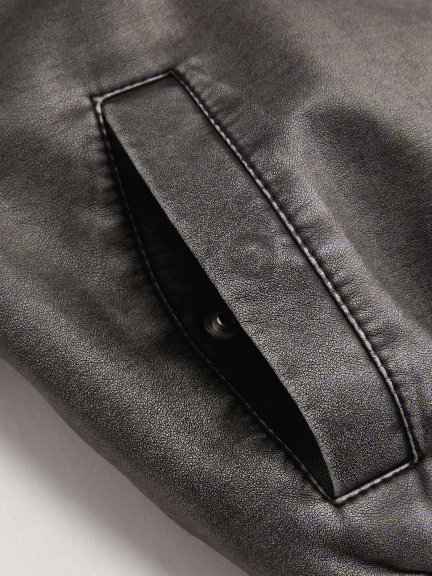 Faux Leather Stand Collar Zip Through Bomber Jacket