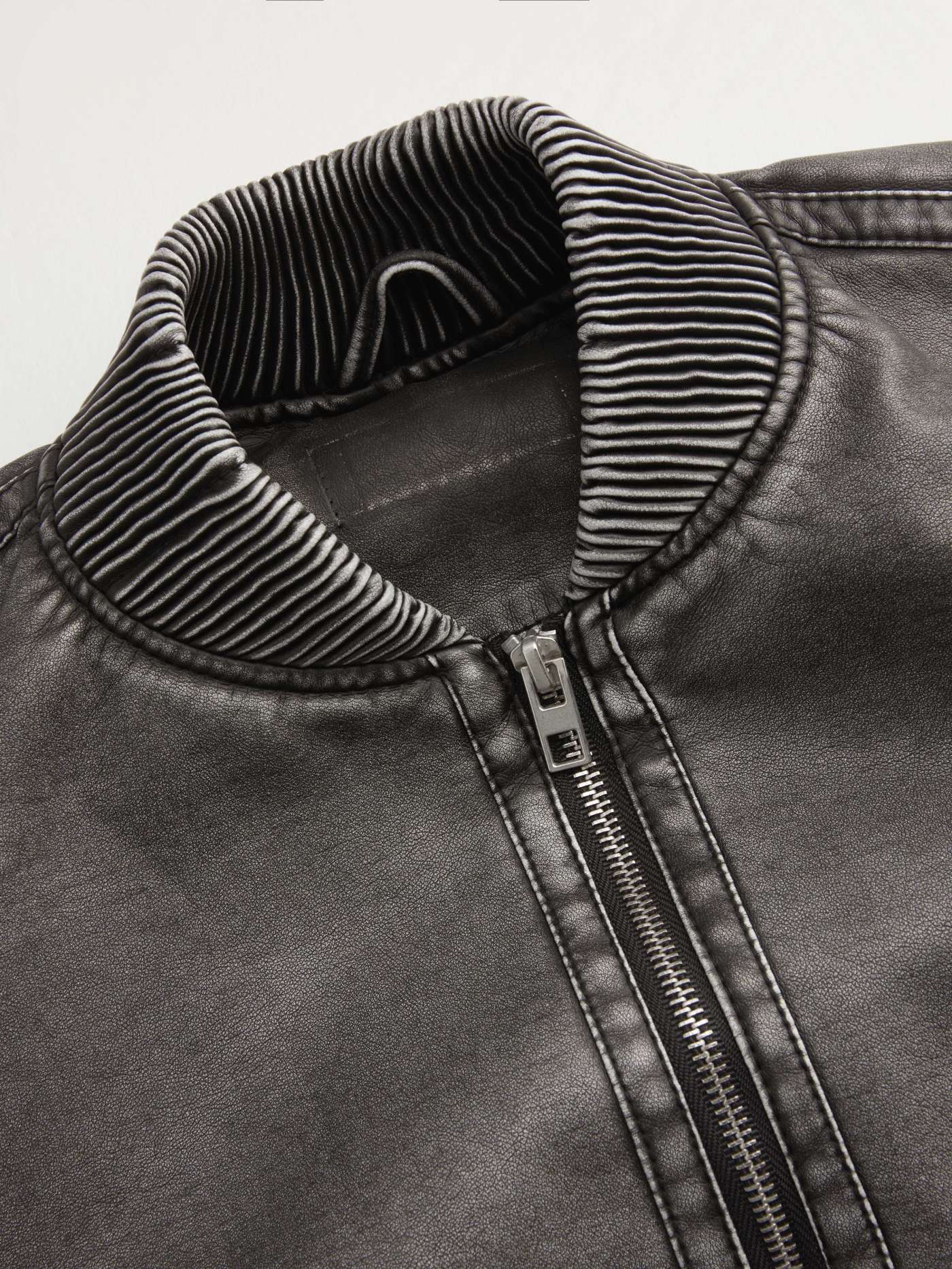 Faux Leather Stand Collar Zip Through Bomber Jacket